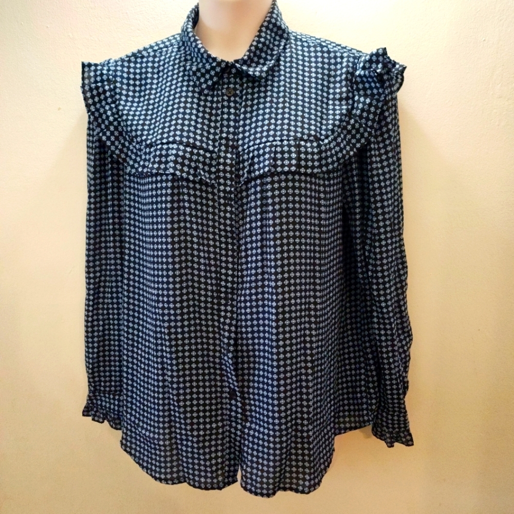 EUC Who What Wear Blue/White Patterned Button Down Shirt Women's Size xxl